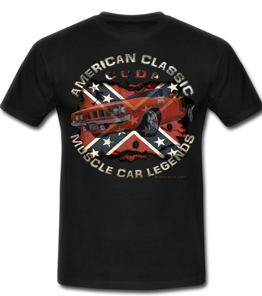 CUDA Barracuda USA Rebel Musclecar Plymouth V8 SHIRTMATIC T-Shirts – Bild 3