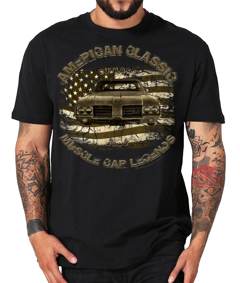 70s Oldsmobile Cutlass Oldtimer Classic car legends USA Rebel Shirts – Bild 3