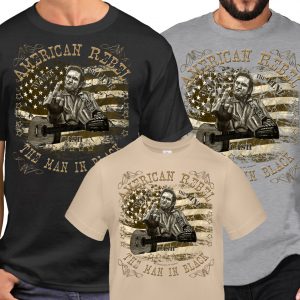 Johnny Cash American rebel man in black Rock n Roll Finger Shirt