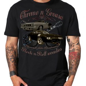 Chrome N Grease 70s Plymouth Barracuda Roadrunner Rock n Roll Shirt