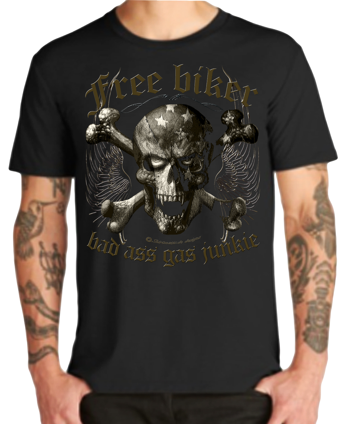 Free Biker T-Shirts badass Skull Wings Totenkopf USA Motorrad