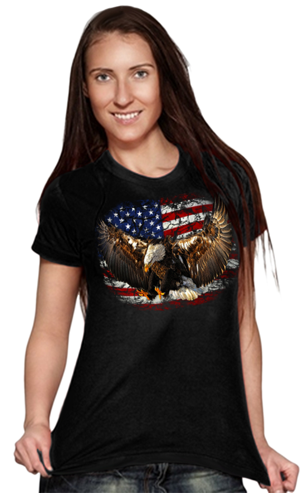 Girl Shirt Eagle USA Flag Fahne Stars & Stripes freedom Amerika