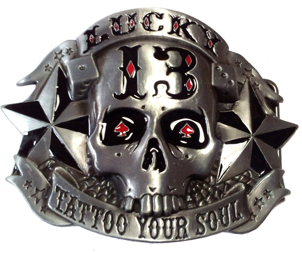 LUCKY 13 SKULL Devil BELT BUCKLE Gürtelschnalle Tattoo Your Soul Nautical Star