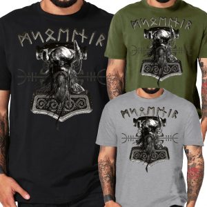 Shirtmatic Wikinger Thorshammer Shirt Runen LARP Thor Mjoelnar Schonen