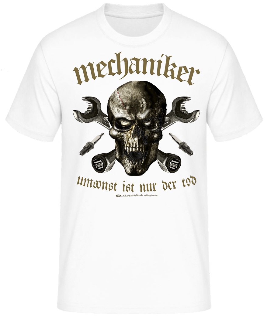 Mechaniker Umsonst ist nur der Tod Skull Vintage Auto T-Shirt sand u. weiss – Bild 3
