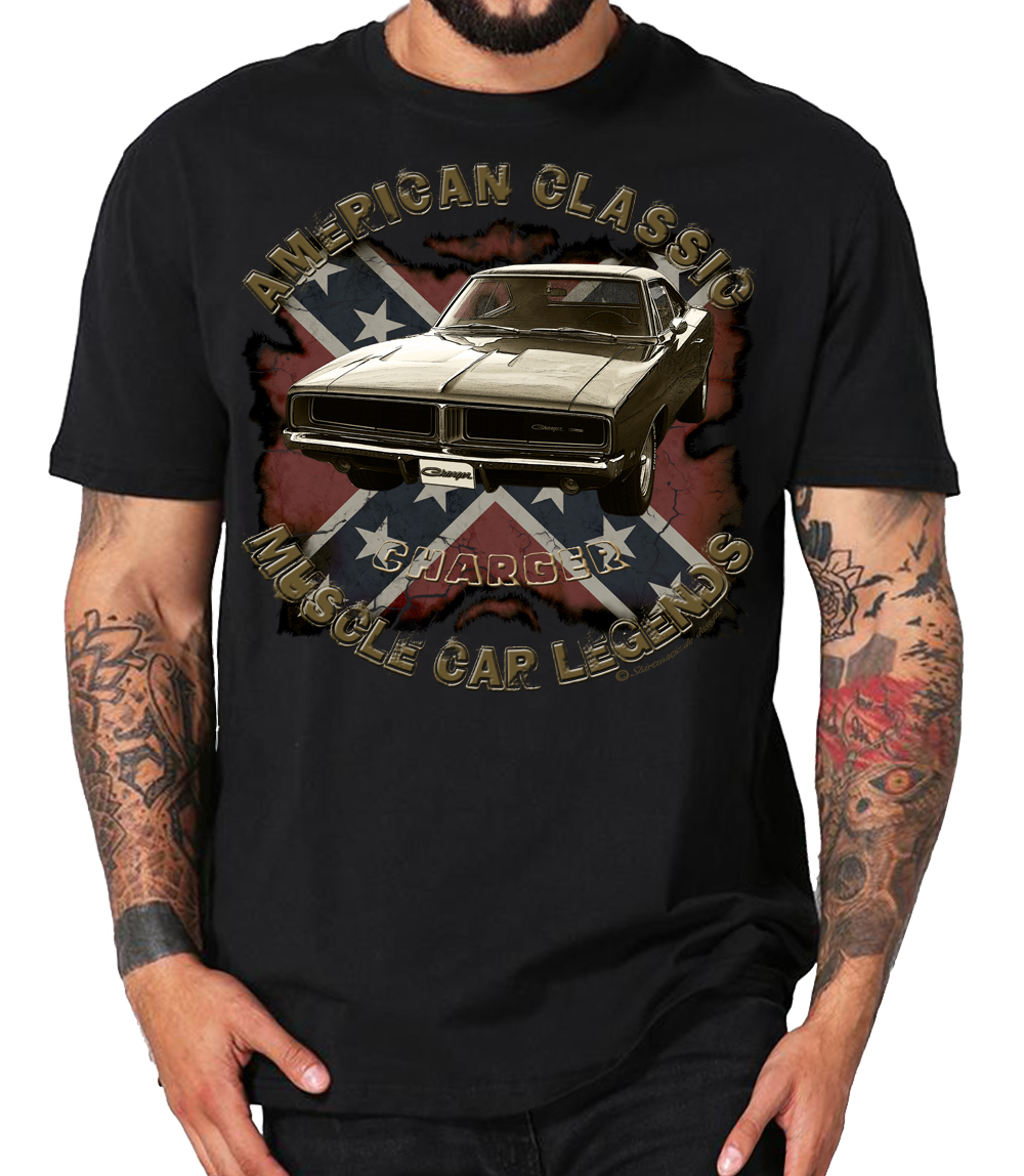 Classic Charger 1969 USA Muscle car V8 T-Shirt US Car rebel schwarz oliv