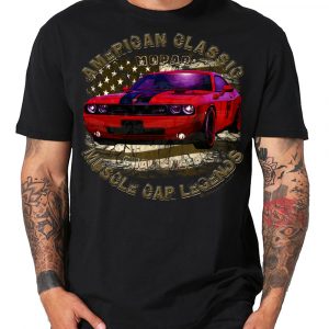Modern Challenger red 666 USA flag Muscle car V8 retro Shirt