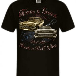 Chrome N Grease 50s Bel Air Chevy Rock n Roll Rockabilly Guitars Shirt