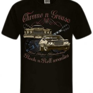 Chrome N Grease 70s Ford Thunderbird Torino Rock n Roll Guitars Shirt