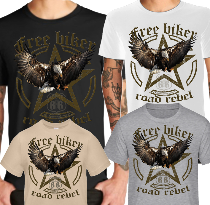 Free Biker T-Shirts Eagle Adler Freedom Road Rebel Bikes USA Motorrad