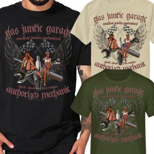Shirtmatic Gas Junkie garage Mechanic Pinup girls US Rockabilly Shirt