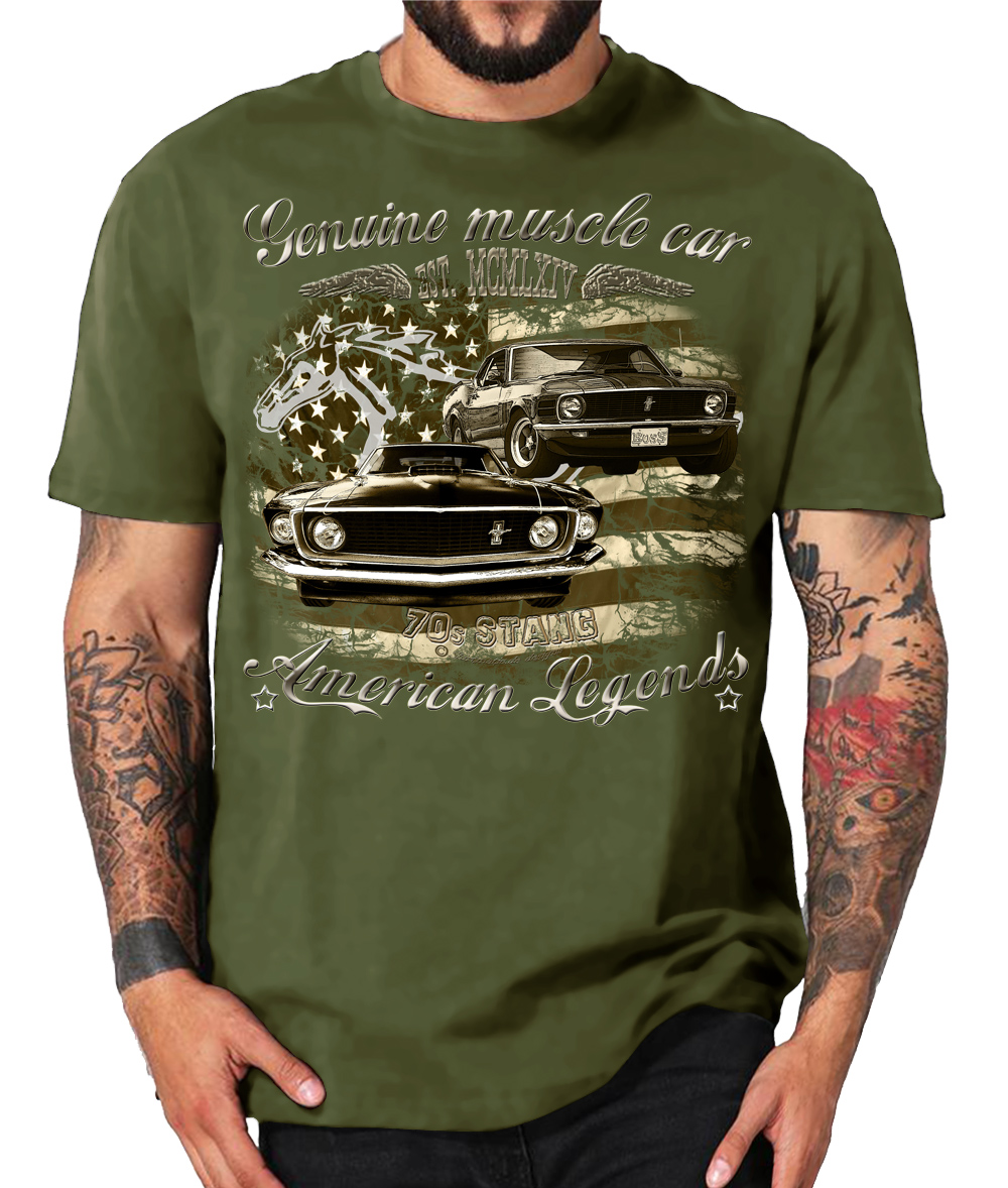 Mustang 70s Genuine USA Muscle car Pony Ford V8 SHIRTMATIC Shirts – Bild 4
