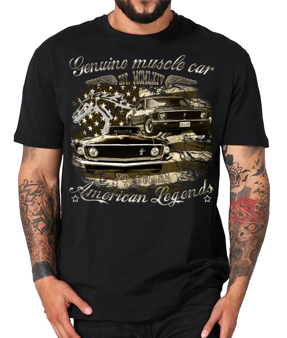 Mustang 70s Genuine USA Muscle car Pony Ford V8 SHIRTMATIC Shirts – Bild 2