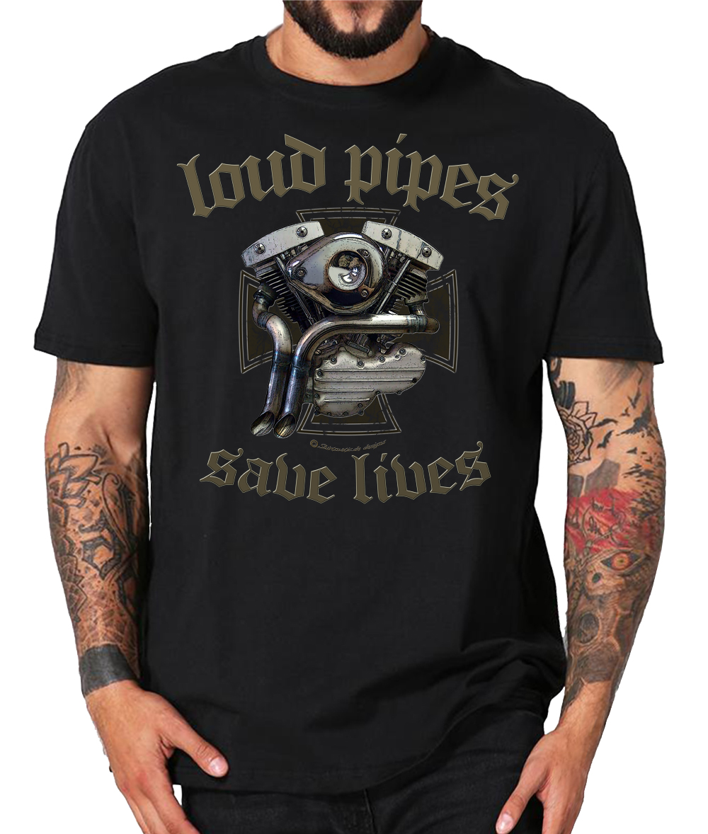 Biker T-Shirts Loud Pipes save lives V2 Motorrad Chopper – Bild 6