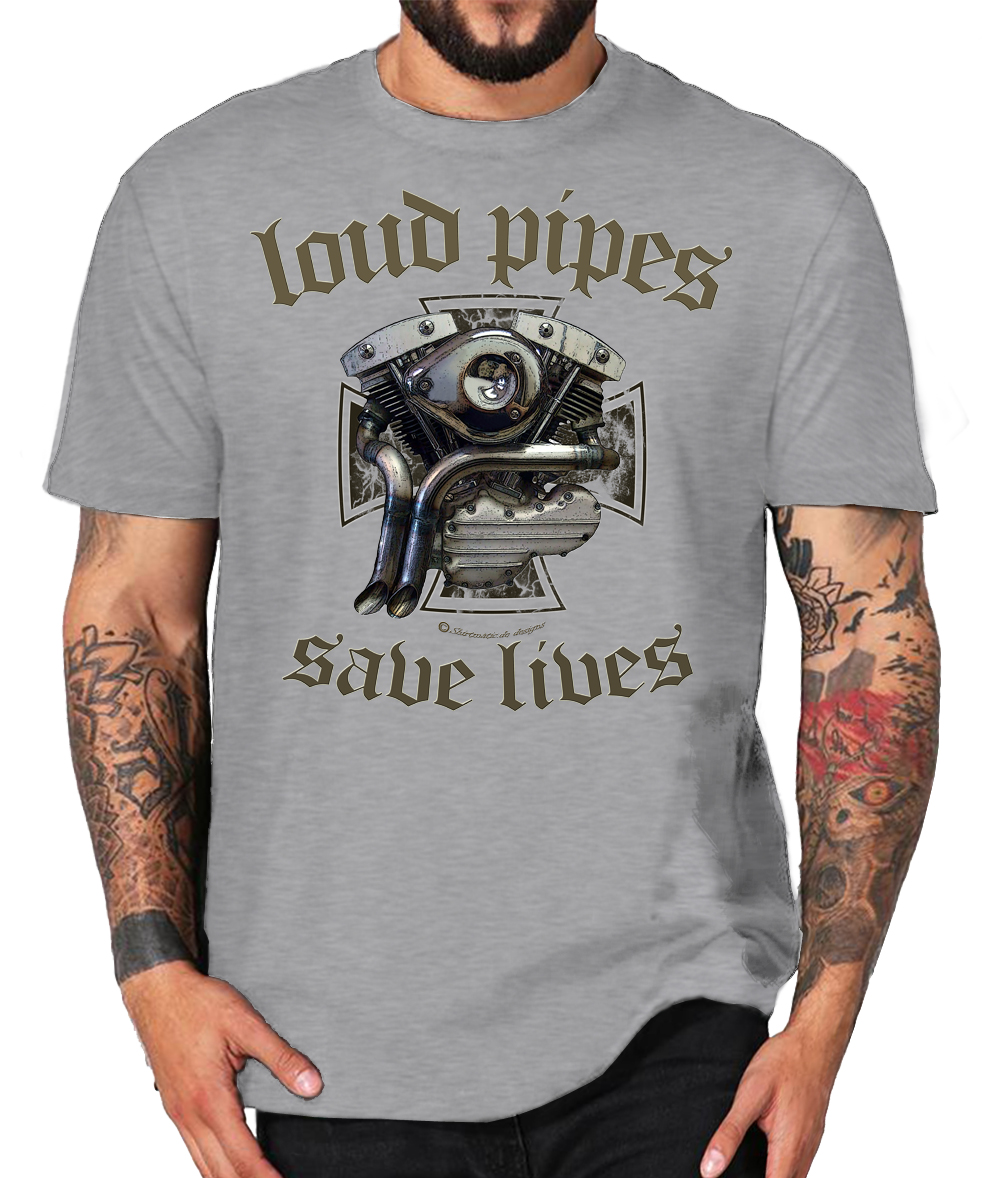 Biker T-Shirts Loud Pipes save lives V2 Motorrad Chopper – Bild 3