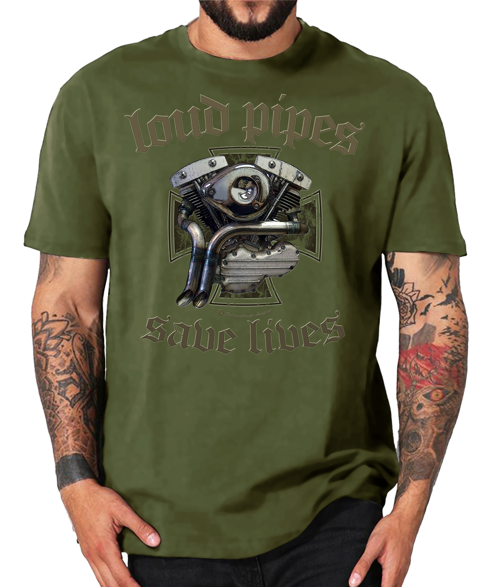 Biker T-Shirts Loud Pipes save lives V2 Motorrad Chopper – Bild 5