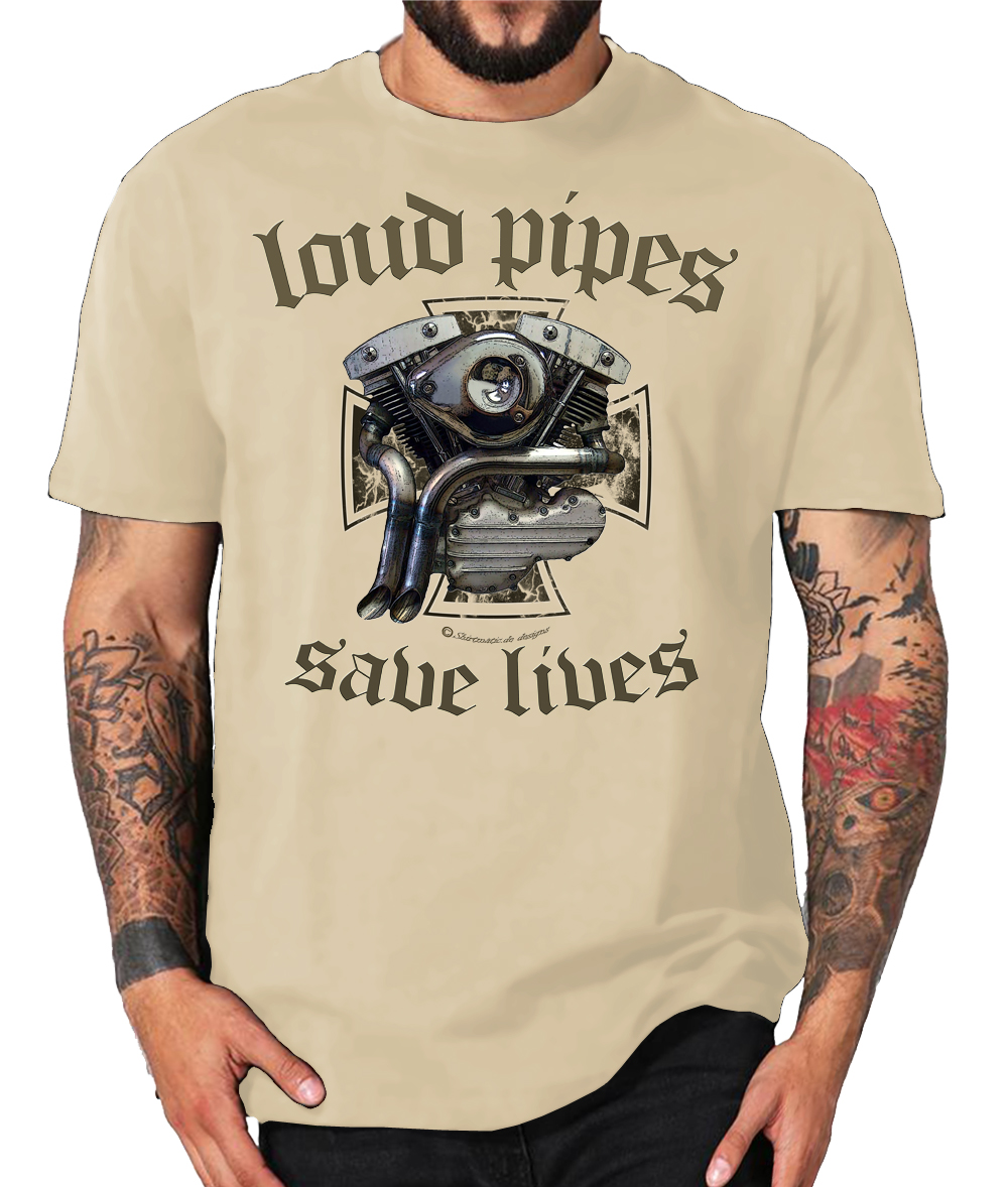 Biker T-Shirts Loud Pipes save lives V2 Motorrad Chopper – Bild 4