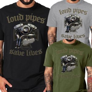 Biker T-Shirts Loud Pipes save lives V2 Motorrad Chopper