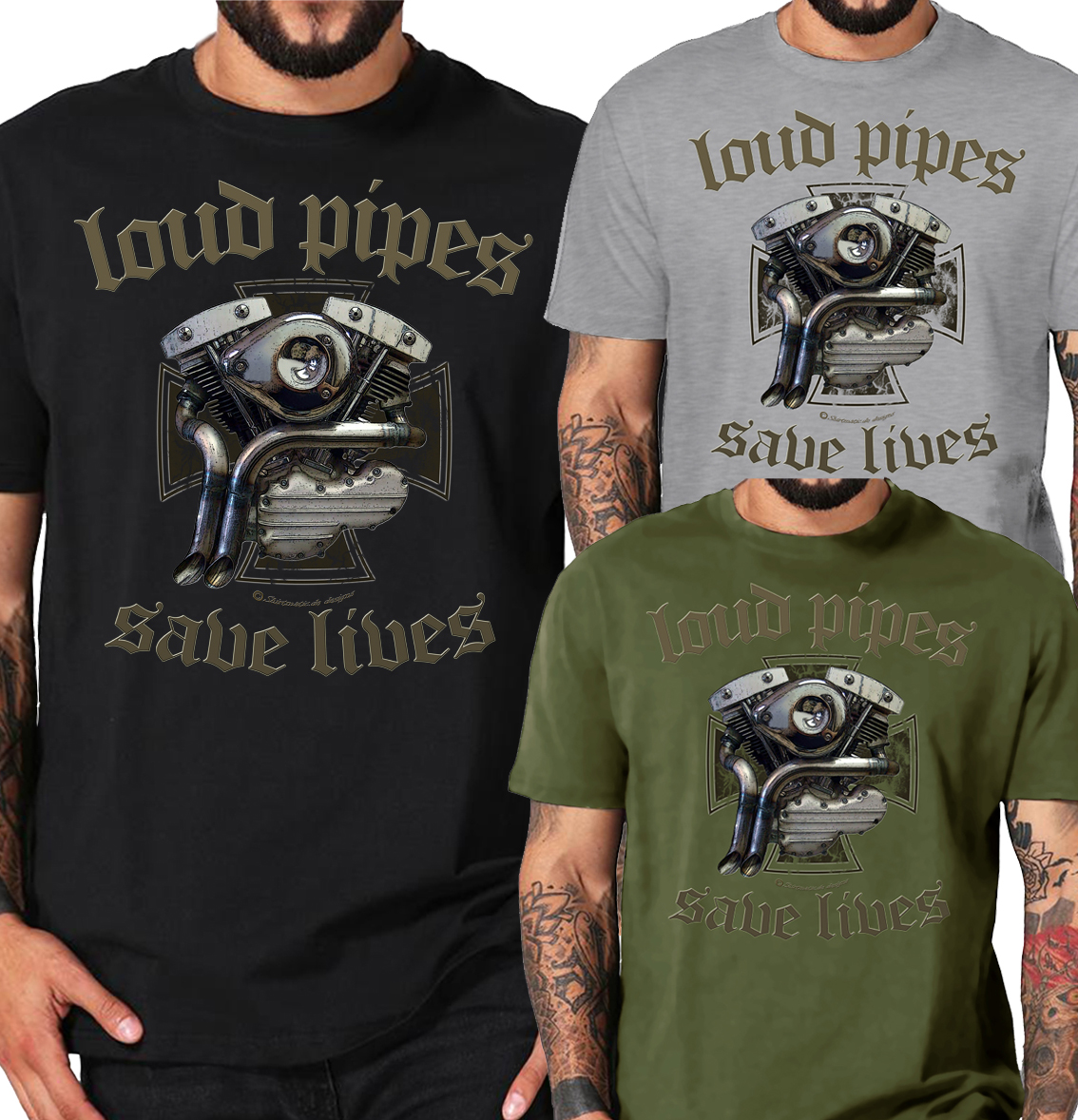 Biker T-Shirts Loud Pipes save lives V2 Motorrad Chopper