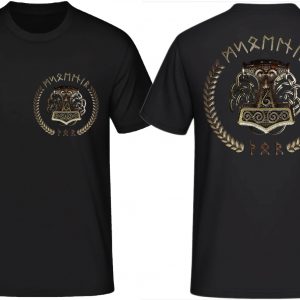 Shirtmatic Thors Hammer Shirt Wikinger LARP Mjoelnar Brust Rückendruck