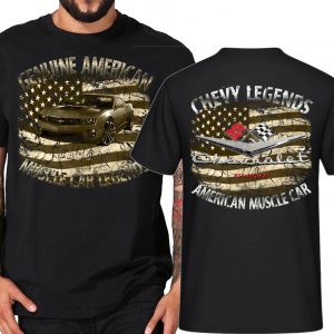 Modern Camaro USA flag Muscle car V8 T-Shirt mit Rücken