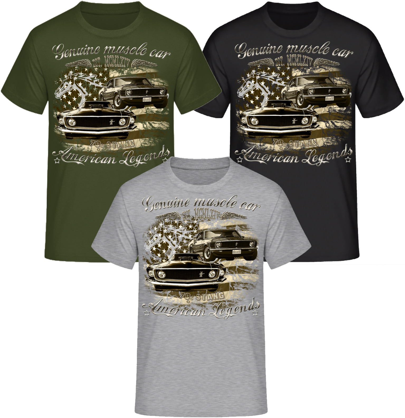 Mustang 70s Genuine USA Muscle car Pony Ford V8 SHIRTMATIC Shirts