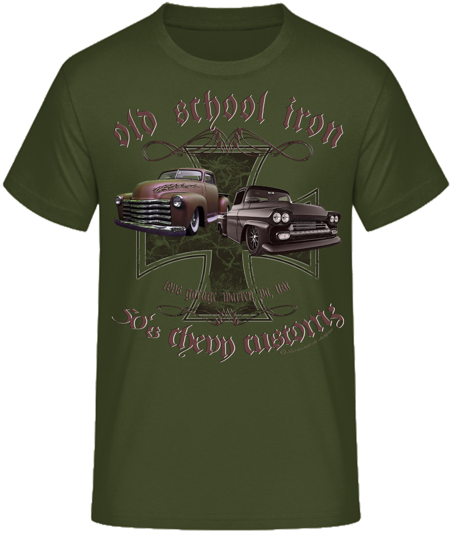 Oldschool Chevy Pickups Hot Rod Iron Cross Vintage Shirt – Bild 3