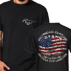 Mustang USA flag Pony Emblem Muscle car Pony Ford V8 Brust u. Rückenaufdruck