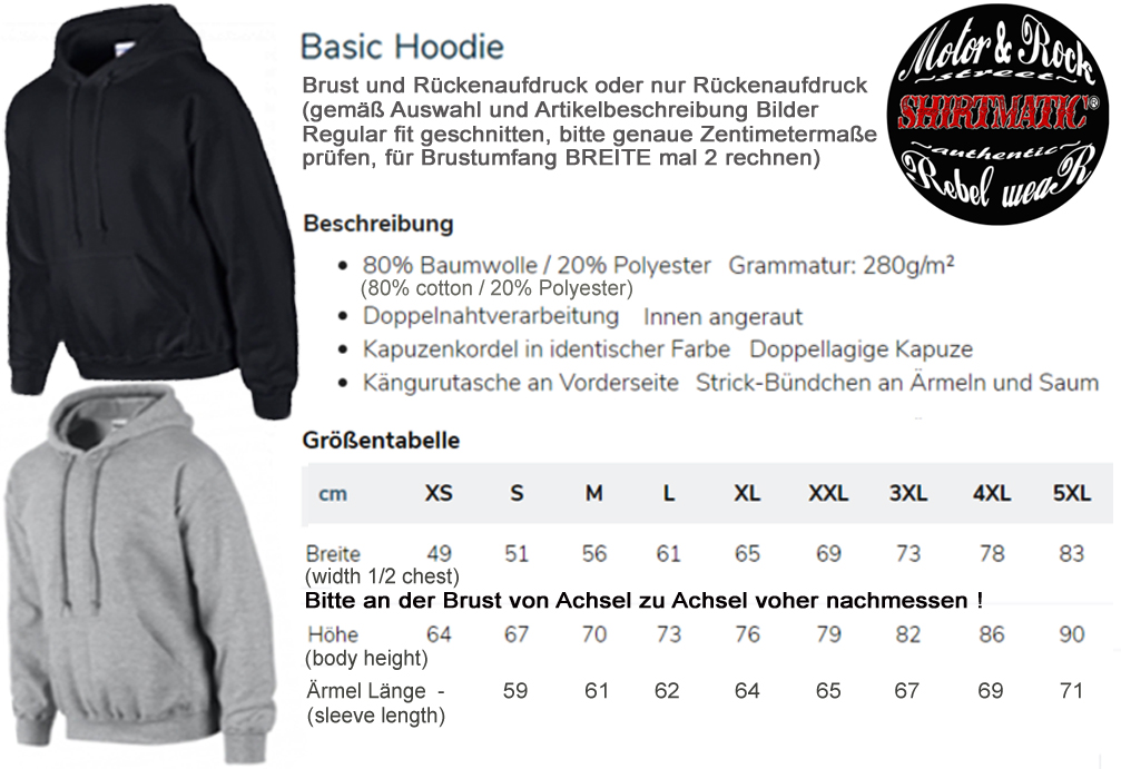 Shirtmatic Hoodie Größen