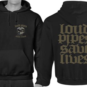 Biker Hoodie Loud pipes save lives Brust Rücken Chopper Motorrad