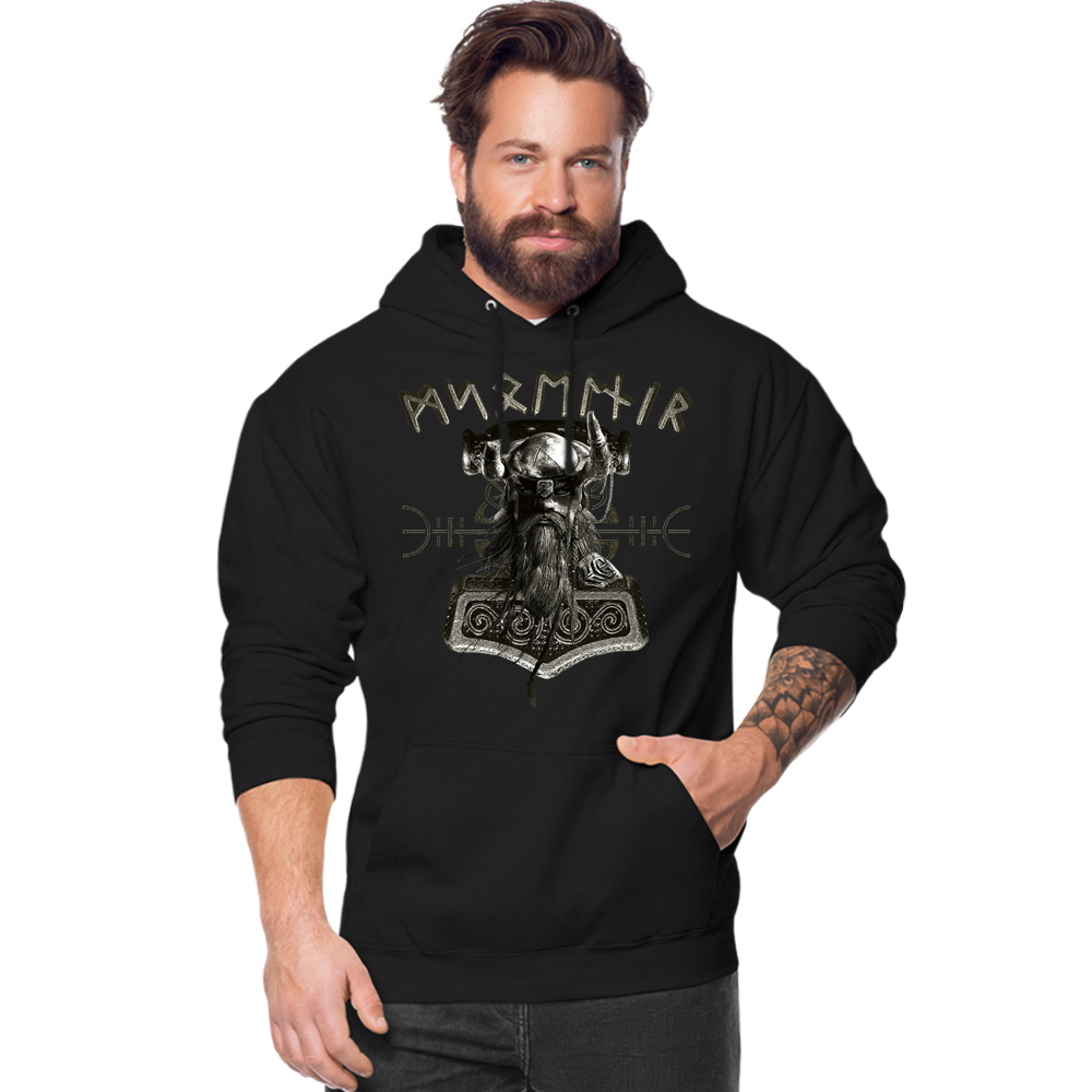 Valhalla Viking Hoodies Thorshammer Mjölnir Wikinger Thor nur Brustaufdruck – Bild 3