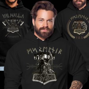 Valhalla Viking Hoodies Thorshammer Mjölnir Wikinger Thor nur Brustaufdruck