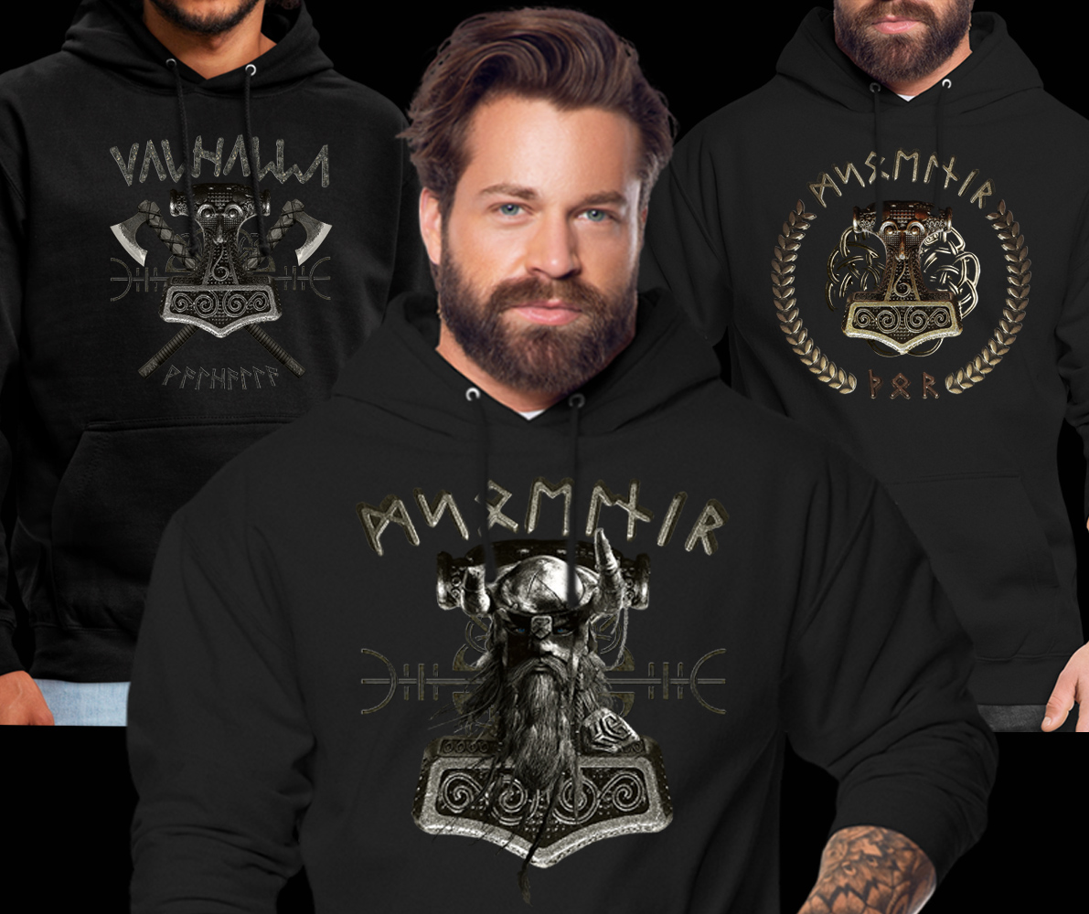 Valhalla Viking Hoodies Thorshammer Mjölnir Wikinger Thor nur Brustaufdruck